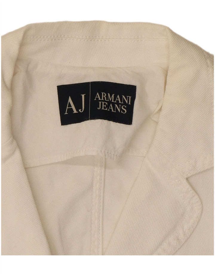 ARMANI JEANS Womens Crop 3 Button Blazer Jacket UK 10 Small White