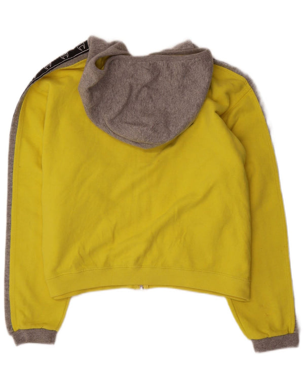 Champion Womens Graphic Zip Hoodie Sweater UK 16 Large Yellow Colourblock