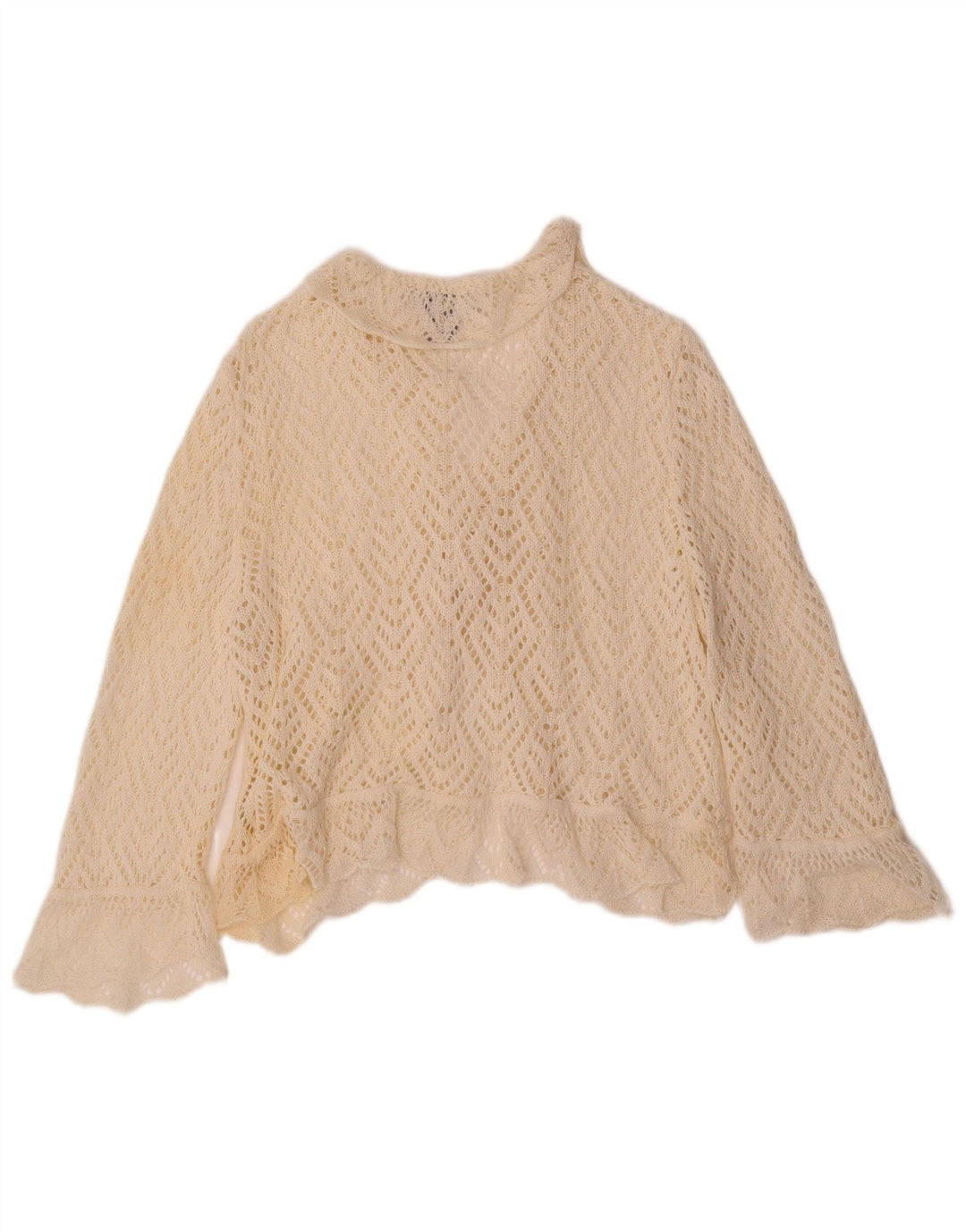 VINTAGE Womens Crop 3/4 Sleeve Crochet Cardigan Sweater UK 18 XL Off White