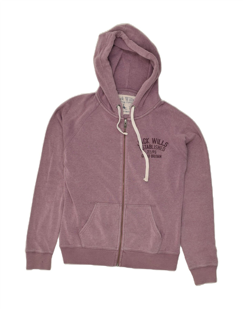 JACK WILLS Womens Graphic Zip Hoodie Sweater UK 12 Medium Purple Cotton | Vintage Jack Wills | Thrift | Second-Hand Jack Wills | Used Clothing | Messina Hembry 
