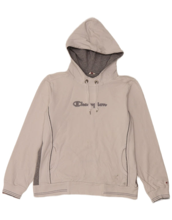 Champion Womens Graphic Hoodie Jumper UK 18 XL White Colourblock Cotton