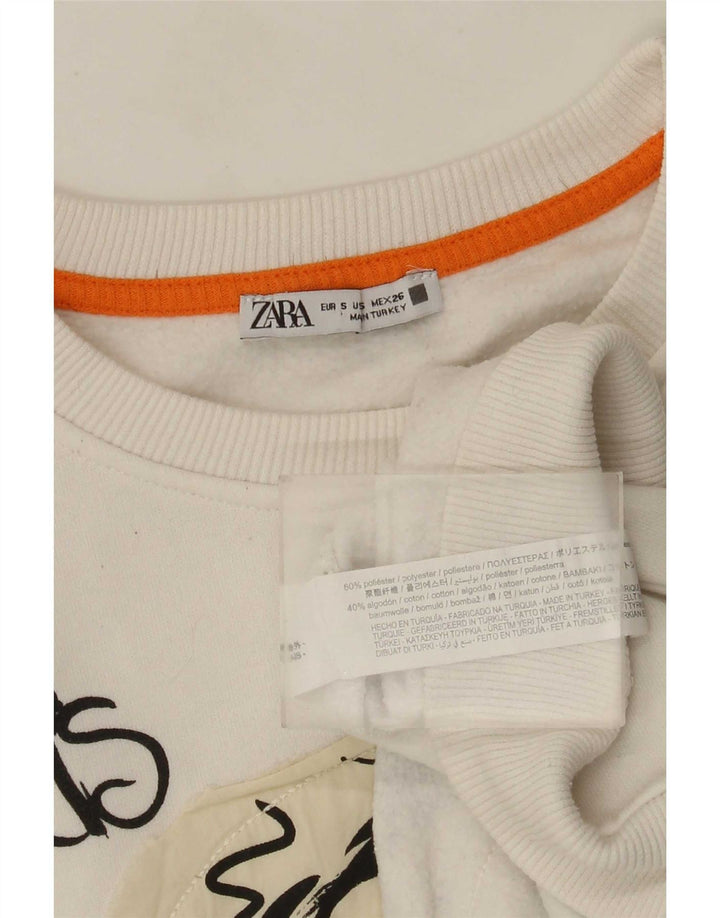 Zara Womens Graphic Oversized Sweatshirt Jumper UK 10 Small White Polyester