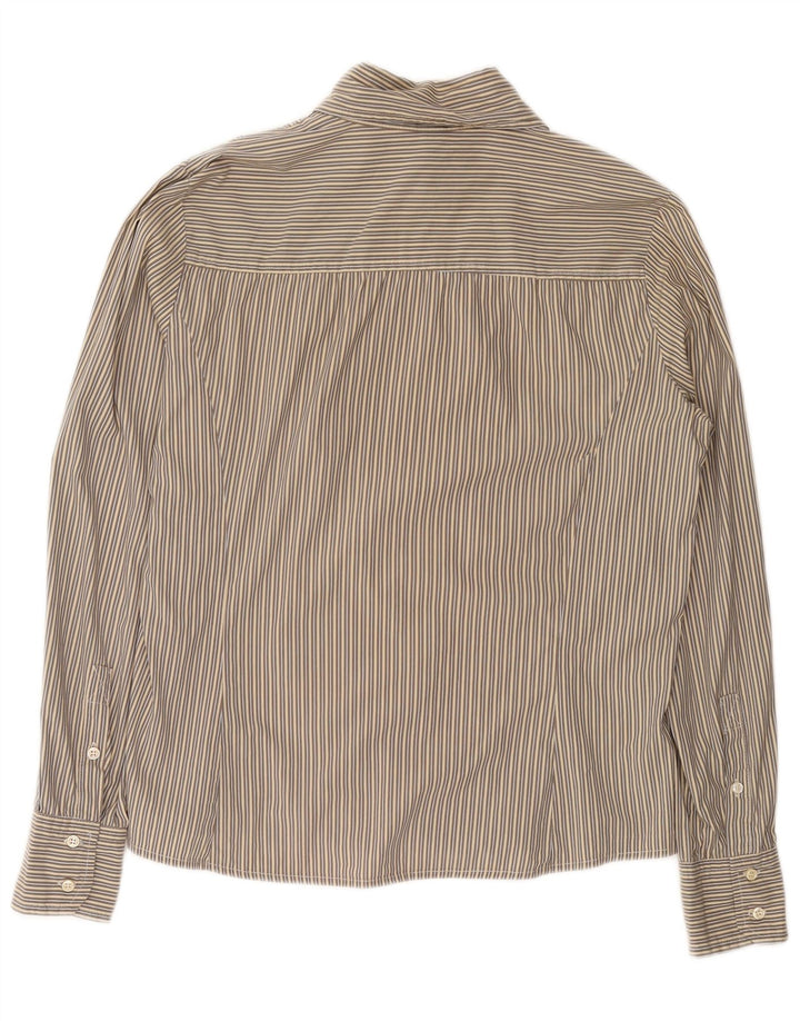 MAX MARA Womens Weekend Ruffle Front Shirt UK 16 Large Beige Pinstripe