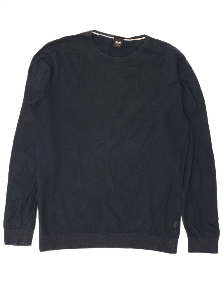 Hugo Boss Mens Crew Neck Jumper Sweater Large Navy Blue