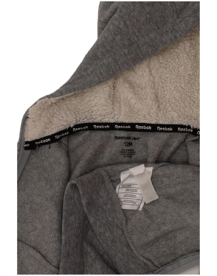 REEBOK Baby Boys Graphic Zip Hoodie Sweater 9-12 Months Grey Polyester