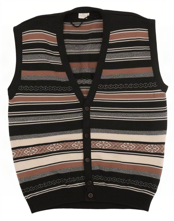 Vintage Mens Sleeveless Cardigan Sweater IT 52 Large Black Striped