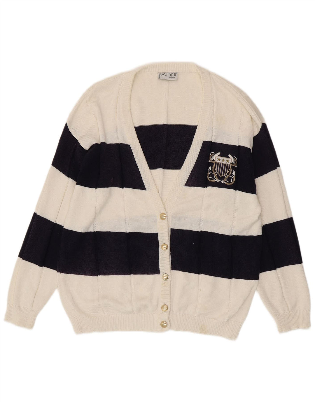 Baldini Womens Cardigan Sweater UK 16 Large White Striped