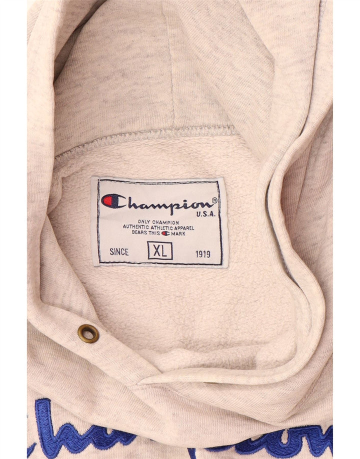 CHAMPION Mens Graphic Hoodie Jumper XL Grey Cotton