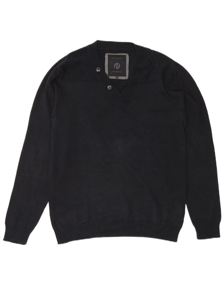 Jack & Jones Mens Premium V-Neck Jumper Sweater Medium Navy Blue Cotton