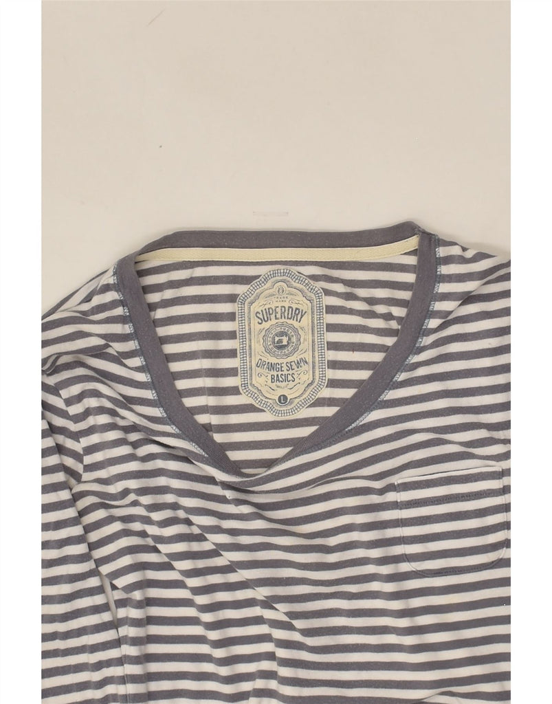 SUPERDRY Womens Top Long Sleeve UK 14 Large Grey Striped Cotton | Vintage Superdry | Thrift | Second-Hand Superdry | Used Clothing | Messina Hembry 