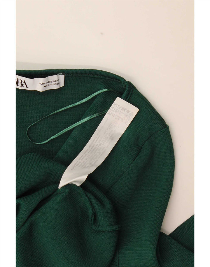 Zara Womens Crop Top Long Sleeve UK 8 Small Green Polyester
