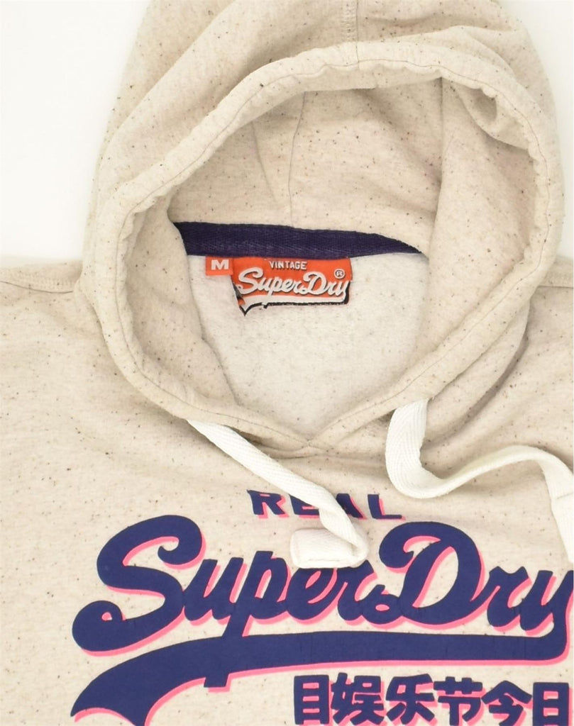 SUPERDRY Womens Graphic Hoodie Jumper UK 14 Medium Off White Flecked | Vintage Superdry | Thrift | Second-Hand Superdry | Used Clothing | Messina Hembry 