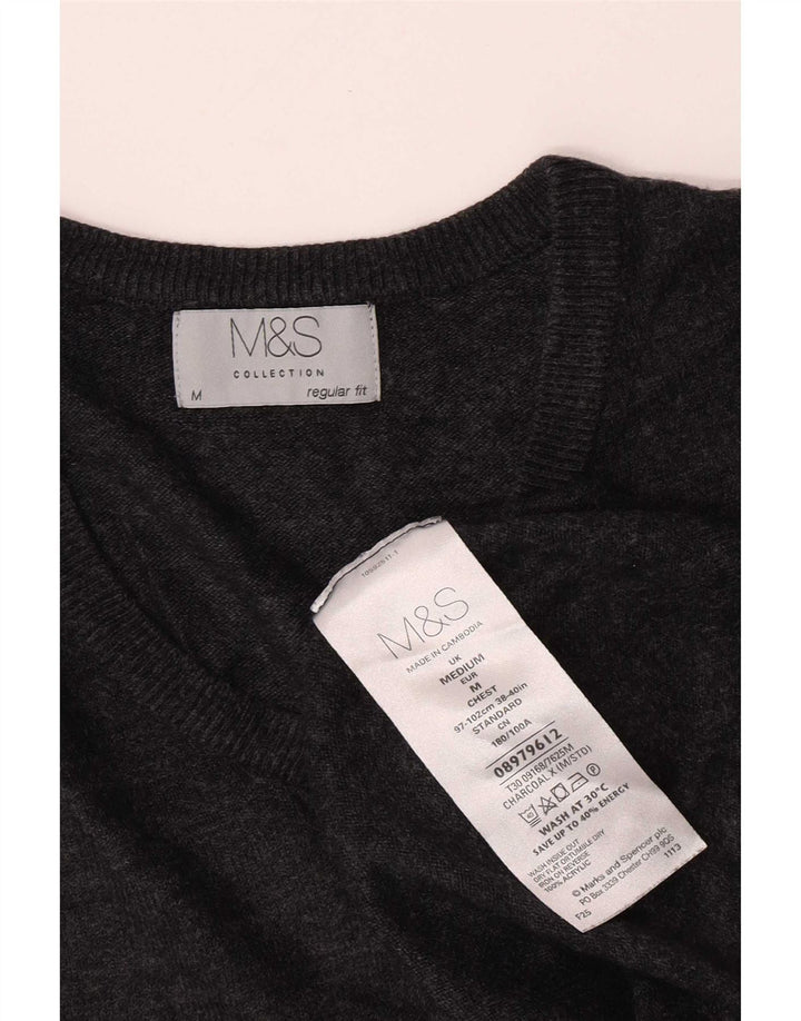 Marks & Spencer Mens Regular Fit V-Neck Jumper Sweater Medium Grey Acrylic