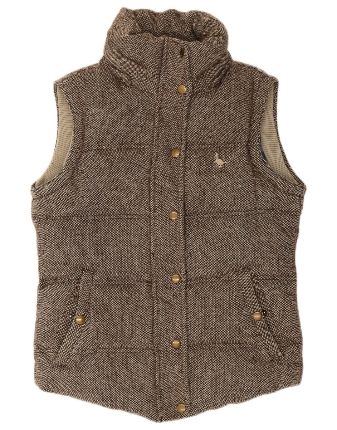 Jack Wills Womens Padded Gilet UK 8 Small Brown Flecked Wool