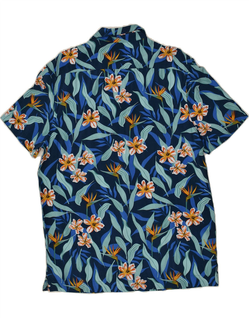 MARKS & SPENCER Mens Short Sleeve Shirt Large Blue Floral Viscose Hawaiian | Vintage Marks & Spencer | Thrift | Second-Hand Marks & Spencer | Used Clothing | Messina Hembry 