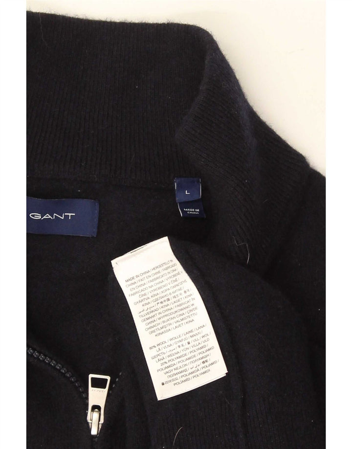 Gant Mens Zip Neck Jumper Sweater Large Navy Blue Wool