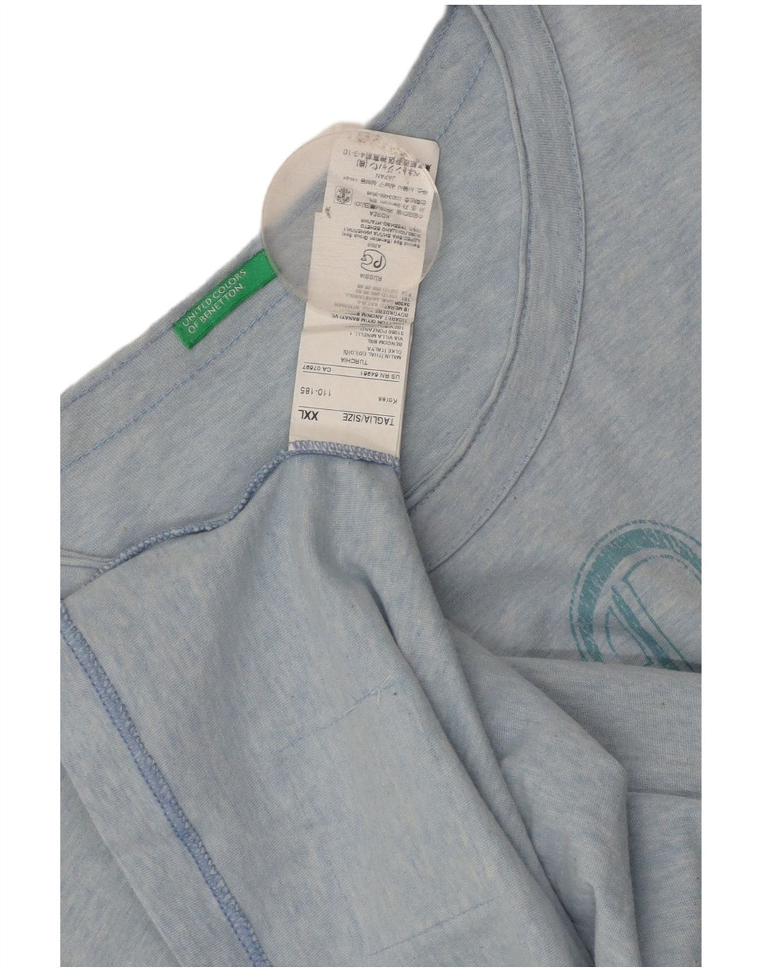 Benetton Mens Graphic T-Shirt Top 2XL Blue Cotton