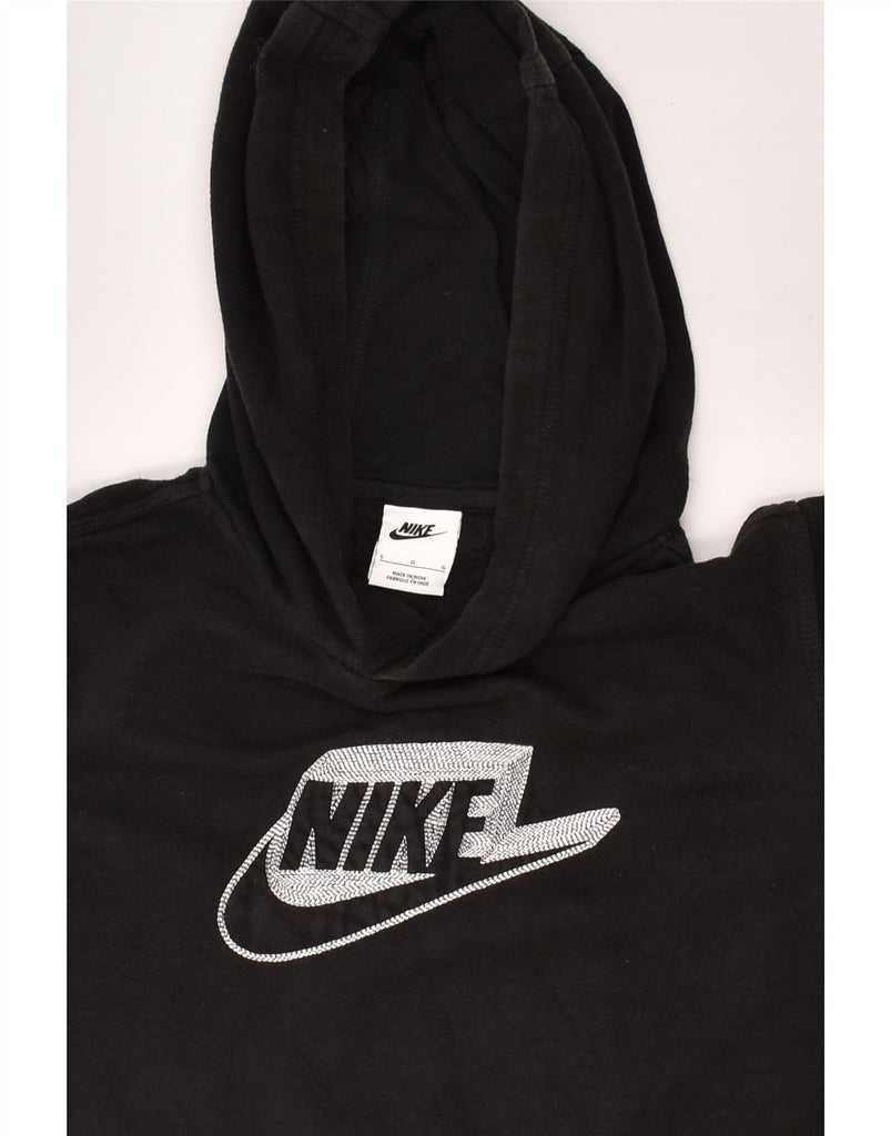 NIKE Womens Graphic Hoodie Jumper UK 16 Large Black Cotton | Vintage Nike | Thrift | Second-Hand Nike | Used Clothing | Messina Hembry 