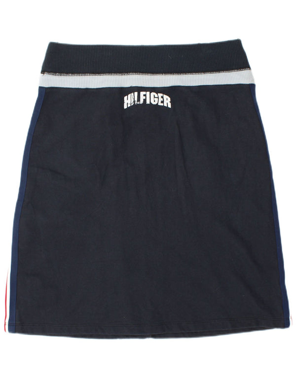 TOMMY HILFIGER Womens A-Line Skirt UK 14 Medium W30 Navy Blue Colourblock