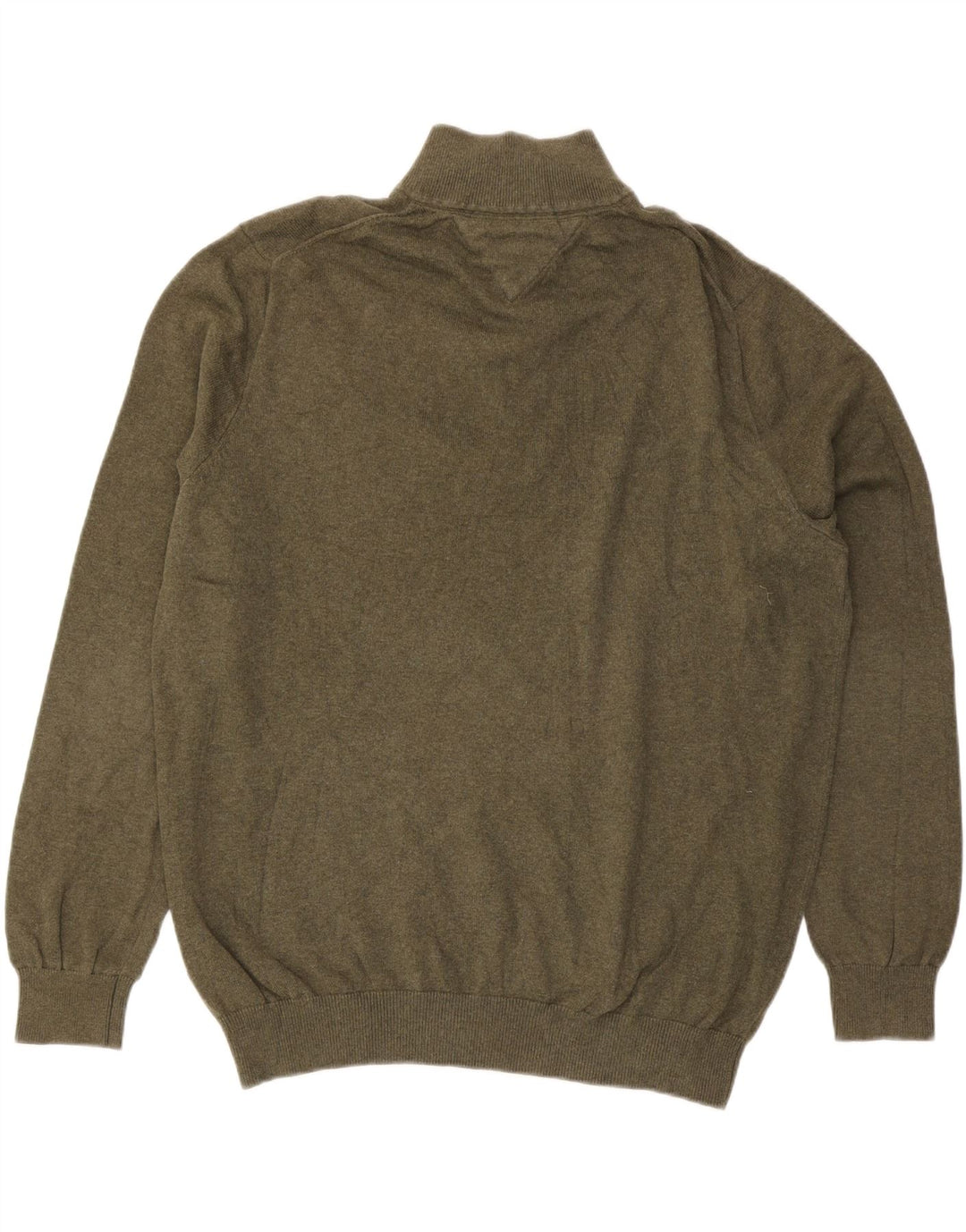 TOMMY HILFIGER Mens Zip Neck Jumper Sweater 2XL Khaki Cotton