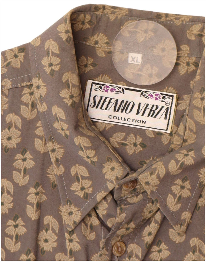Vintage Mens Shirt XL Grey Floral Viscose