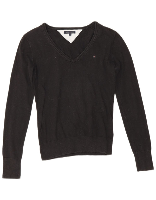Tommy Hilfiger Womens V-Neck Jumper Sweater UK 6 XS Black Cotton