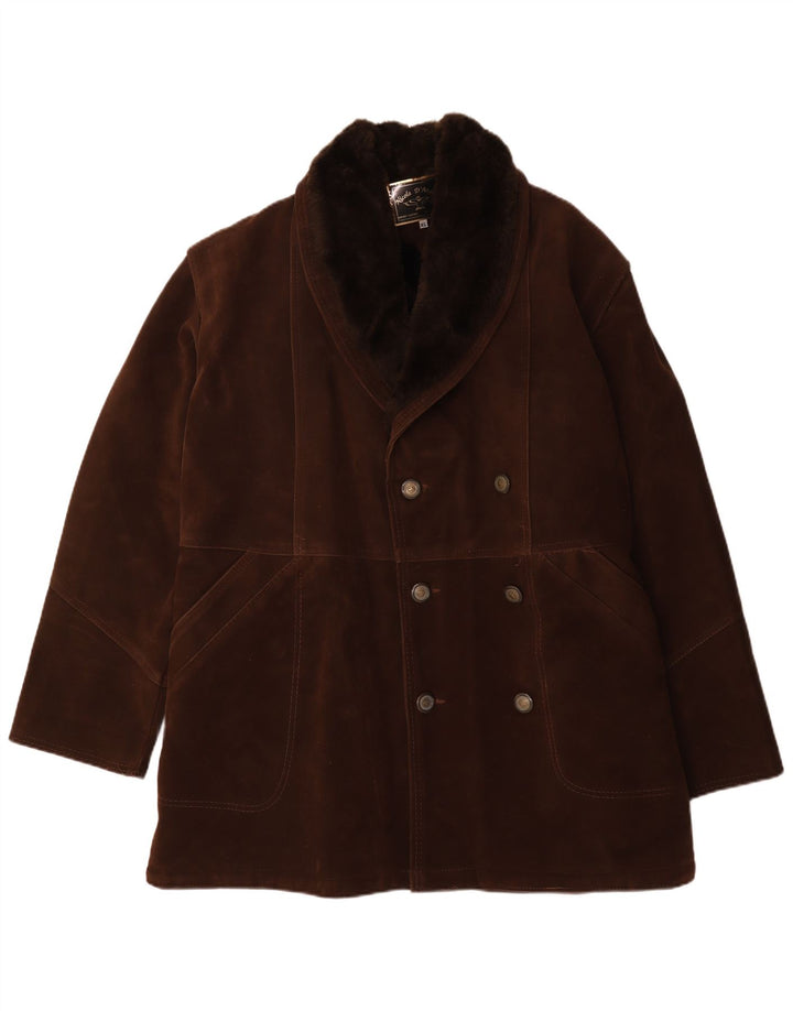 Nicola D' Angelo Mens Shearling Double Breasted Coat UK 42 XL Brown