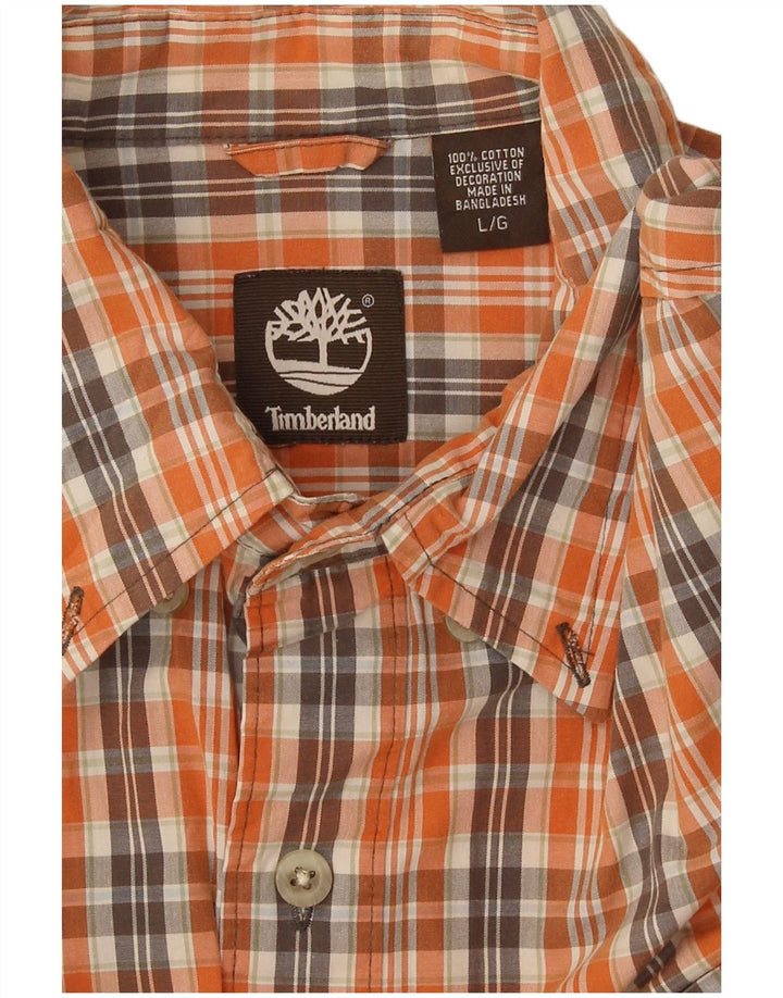 Timberland Mens Shirt Large Orange Check Cotton