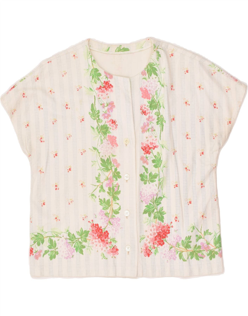 VINTAGE Womens Short Sleeve Shirt Blouse UK 14 Large White Floral | Vintage Vintage | Thrift | Second-Hand Vintage | Used Clothing | Messina Hembry 