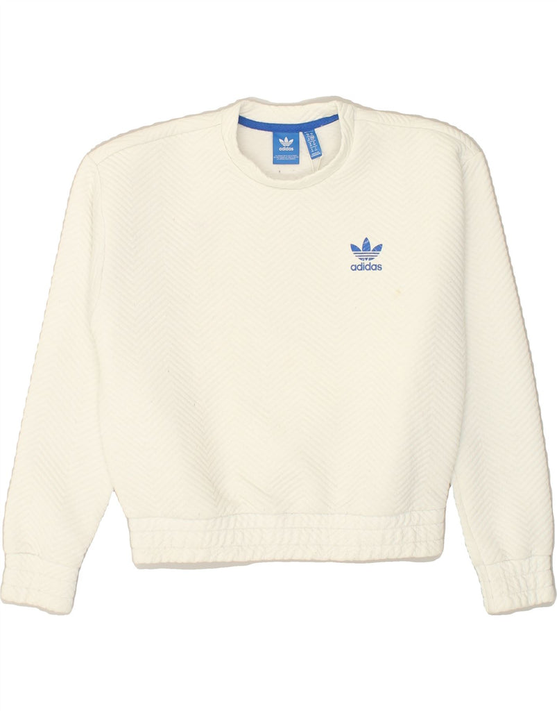 ADIDAS Womens Sweatshirt Jumper UK 10 Small White Polyester | Vintage Adidas | Thrift | Second-Hand Adidas | Used Clothing | Messina Hembry 