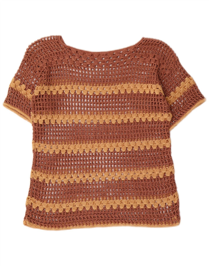 Vintage Womens Crochet Blouse Top UK 10 Small Brown Striped