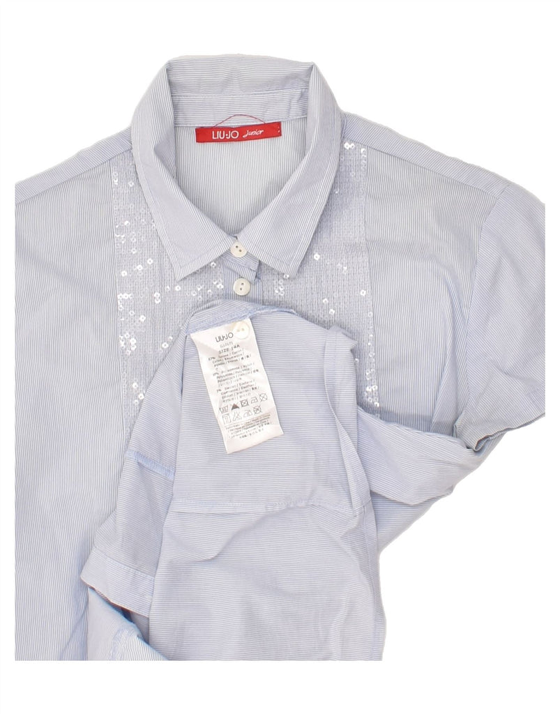 LIU JO JUNIOR Girls Short Sleeve Shirt 13-14 Years Blue Pinstripe Cotton | Vintage Liu Jo junior | Thrift | Second-Hand Liu Jo junior | Used Clothing | Messina Hembry 