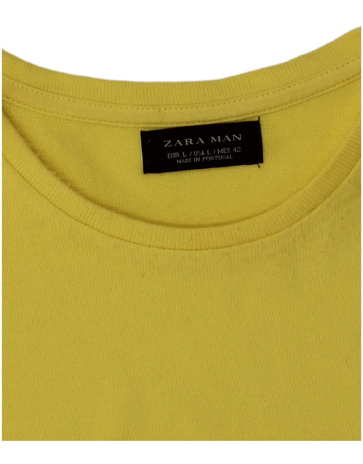 Zara Mens T-Shirt Top Large Yellow Polyester