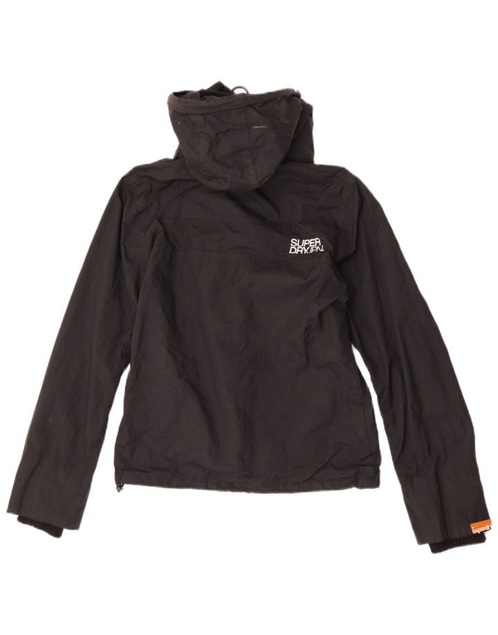 Superdry Womens Hooded Rain Jacket UK 12 Medium Black Nylon