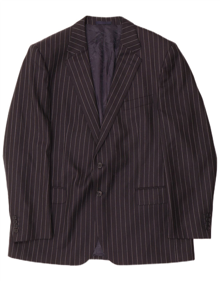 Aquascutum Mens 2 Button Blazer Jacket UK 48 3XL Navy Blue Pinstripe Wool