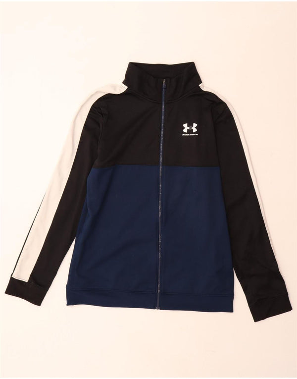 UNDER ARMOUR Boys Tracksuit Top Jacket 13-14 Years XL  Black Colourblock