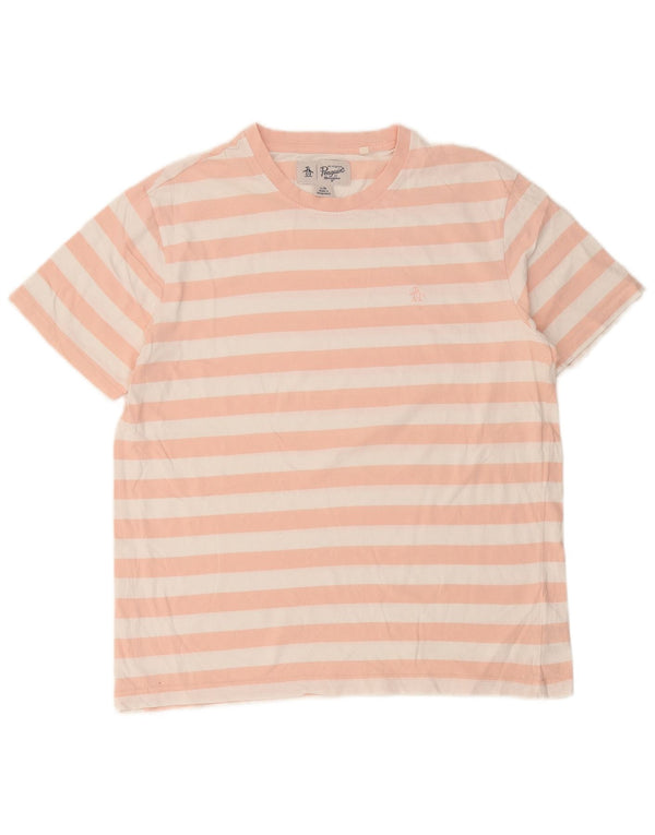 Penguin Mens T-Shirt Top Large Pink Striped Cotton