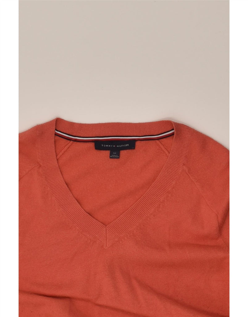 TOMMY HILFIGER Womens V-Neck Jumper Sweater UK 10 Small Orange Viscose | Vintage Tommy Hilfiger | Thrift | Second-Hand Tommy Hilfiger | Used Clothing | Messina Hembry 