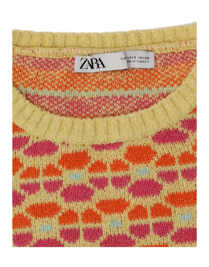 Zara Womens Crop Vest Tank Top UK 10 Small Multicoloured Geometric