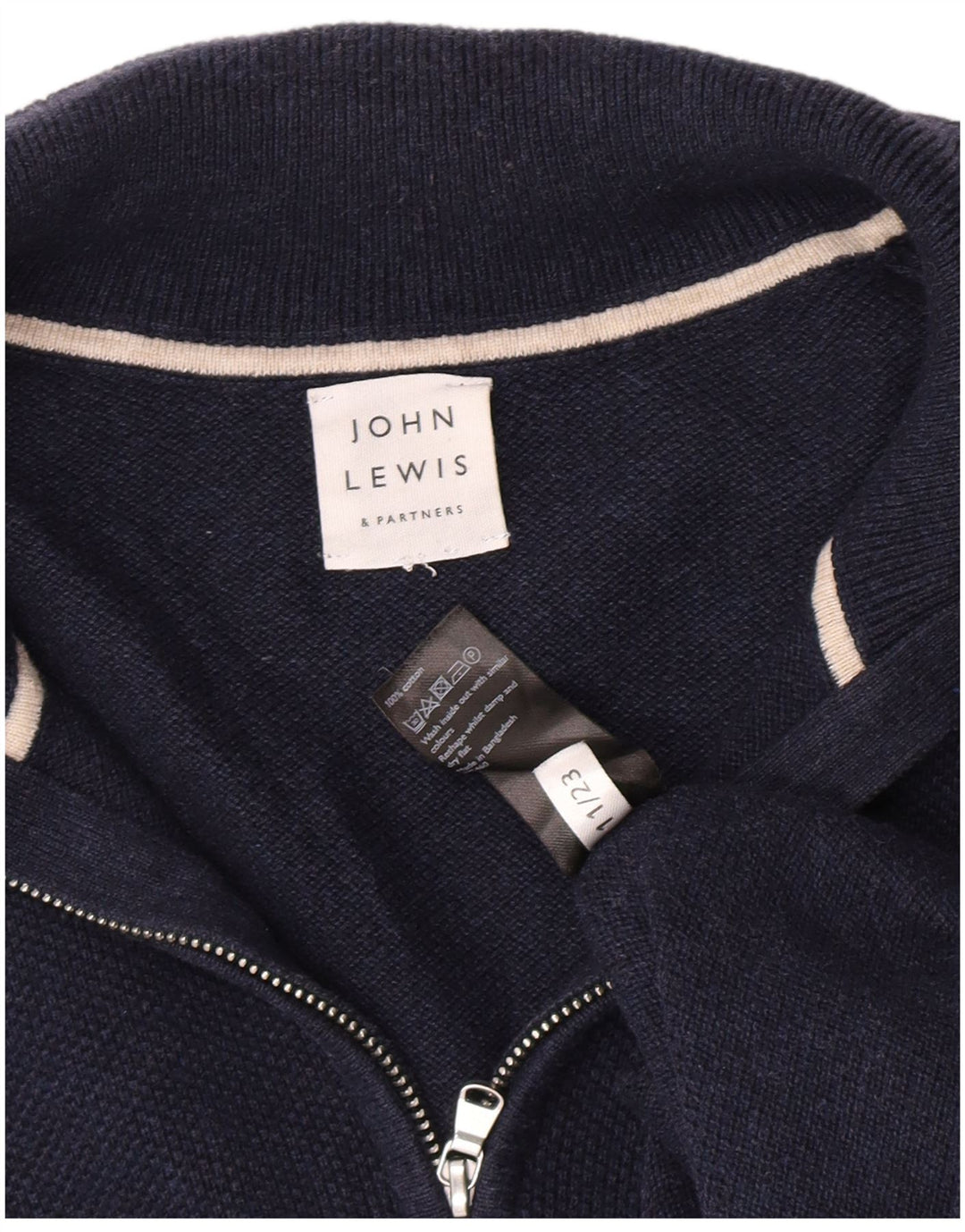 John Lewis Mens Zip Neck Jumper Sweater Large Navy Blue Cotton