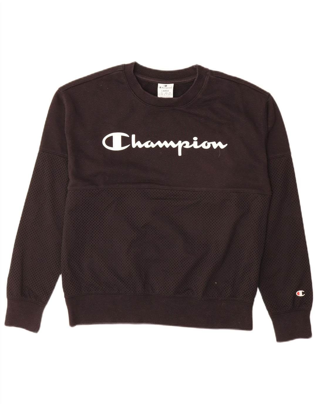 Champion Womens Graphic Sweatshirt Jumper UK 16 Large Black Cotton