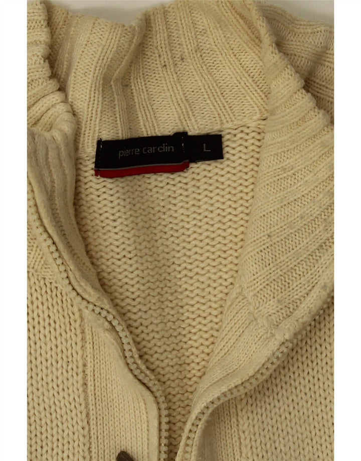Pierre Cardin Mens Cardigan Sweater Large Beige Acrylic