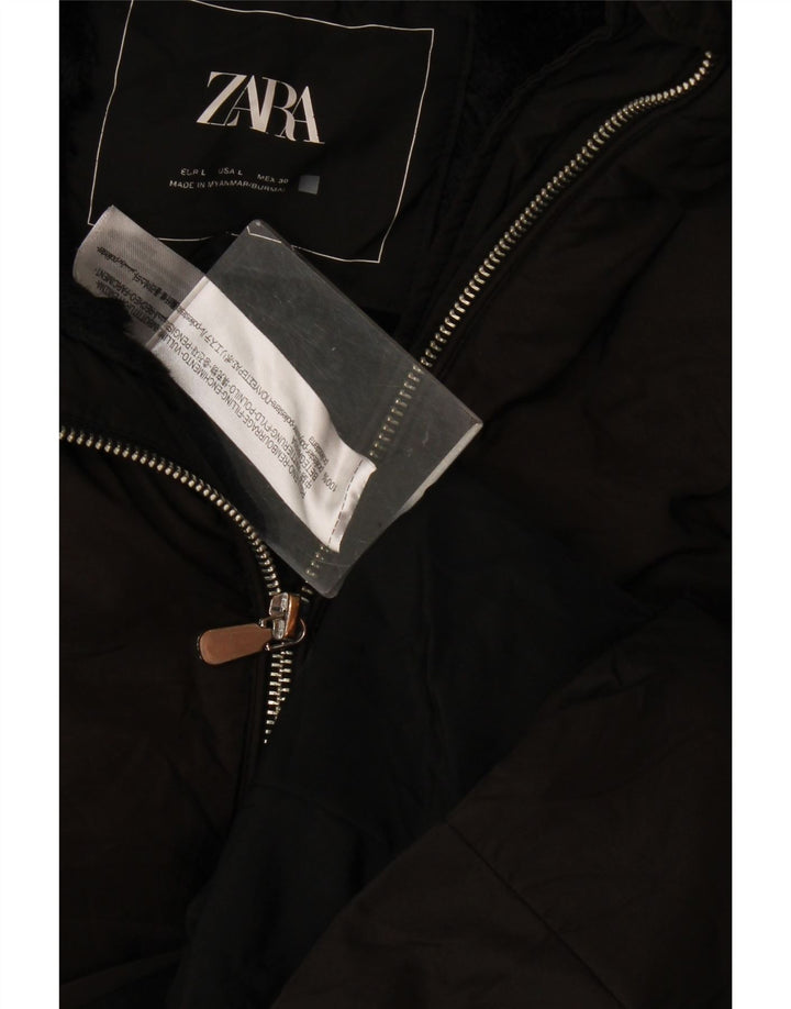 Zara Womens Hooded Padded Jacket UK 14 Large Black Polyester