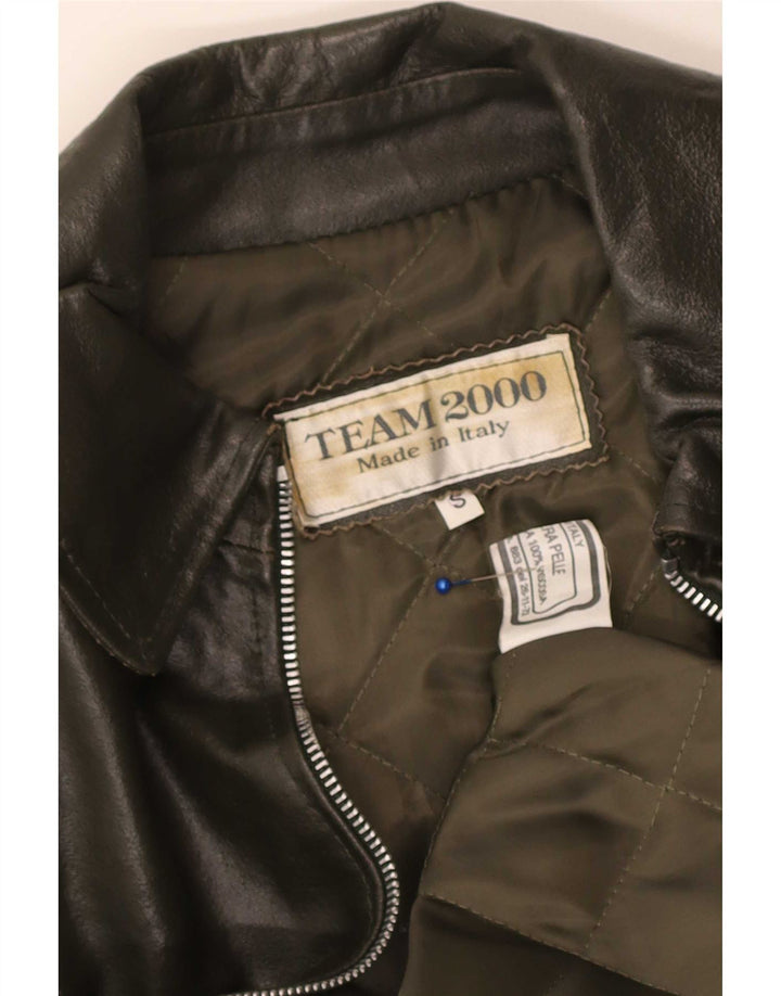 Vintage Womens Leather Jacket UK 10 Small Khaki