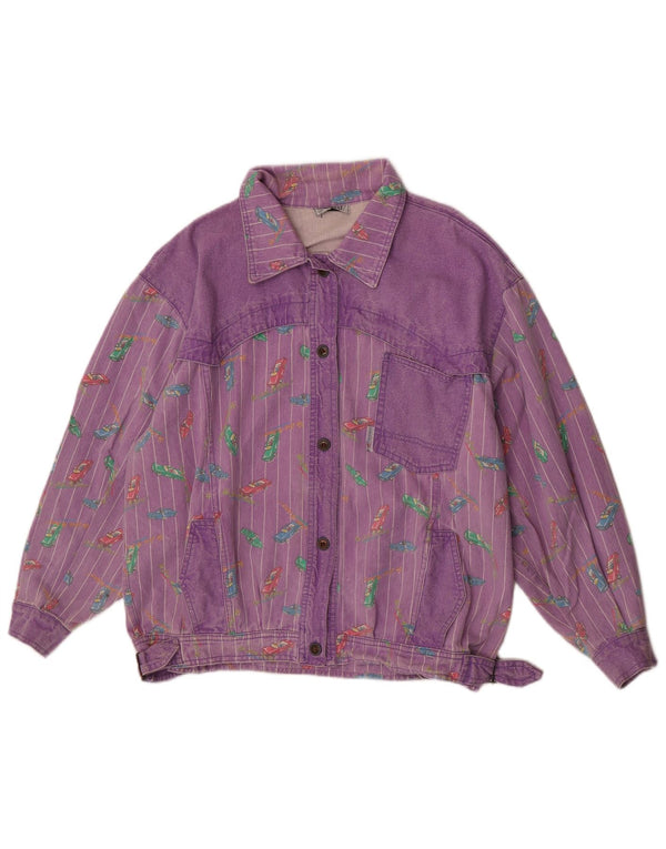 Tintoretto Womens Abstract Pattern Denim Jacket EU 42 Large Purple Retro