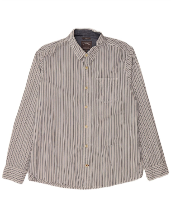 Fat Face Mens Slim Fit Shirt XL White Striped Cotton