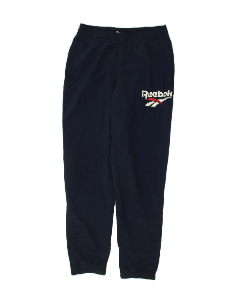 REEBOK Mens Graphic Tracksuit Trousers Joggers Medium Navy Blue Nylon | Vintage Reebok | Thrift | Second-Hand Reebok | Used Clothing | Messina Hembry 