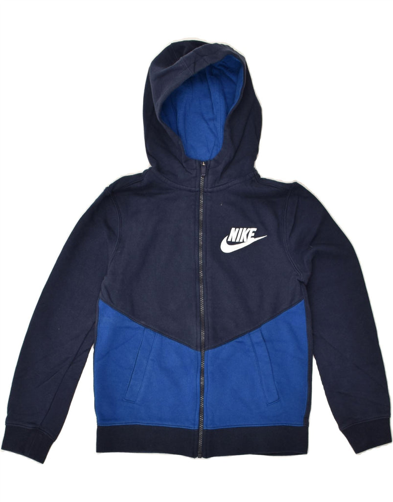 NIKE Boys Zip Hoodie Sweater 10-11 Years Medium Navy Blue Colourblock | Vintage Nike | Thrift | Second-Hand Nike | Used Clothing | Messina Hembry 