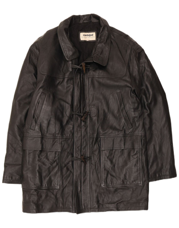 Conbipel Mens Leather Coat IT 52 Large Black Leather