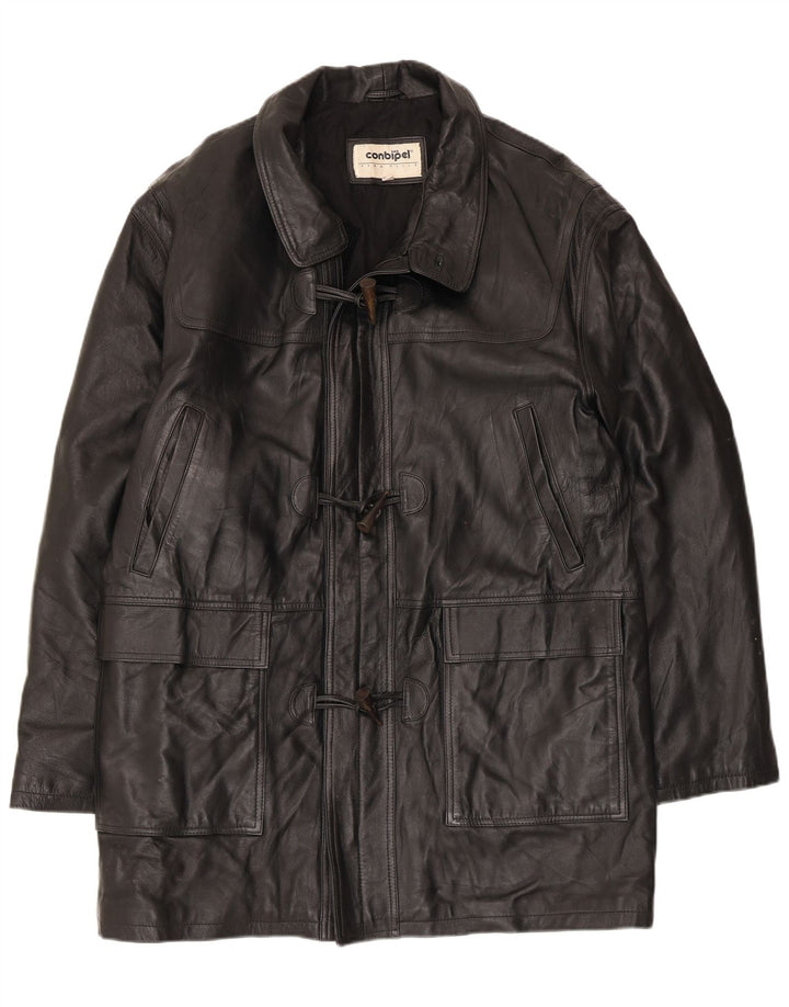 Conbipel Mens Leather Coat IT 52 Large Black Leather